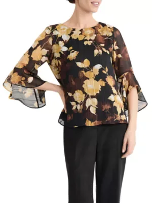 Ruffle Sleeve Satin Blouse by Kasper