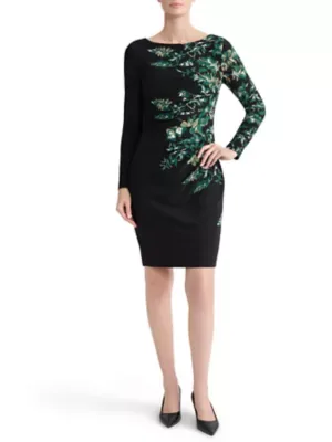 Long Sleeve Side Pleat Dress by Kasper