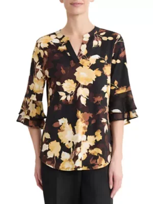 Split Neck Tunic Blouse by Kasper
