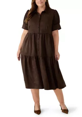 Short Sleeve Tiered Suede Dress by Crown & Ivy