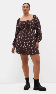 Aire Field Print Long Sleeve Mini Dress by City Chic