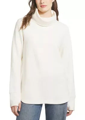 Funnel Neck Jacquard Tunic Top