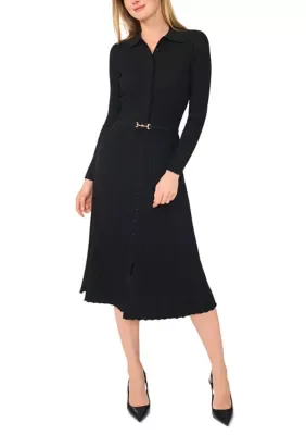 Long Sleeve Belted Collar Sweater Dress by Ted Baker
