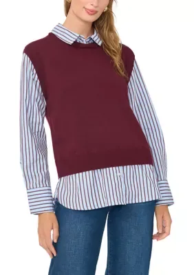 Twofer Mock Neck Sweater with Collar by Vince Camuto