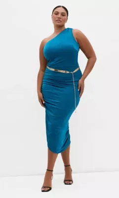 Orbit One Shoulder Slink Dress by City Chic