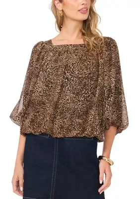 3/4 Sleeve Square Neck Animal Print Blouse by Vince Camuto