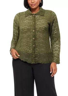 Floral Edge Lace Button Front Shirt by Coin1804