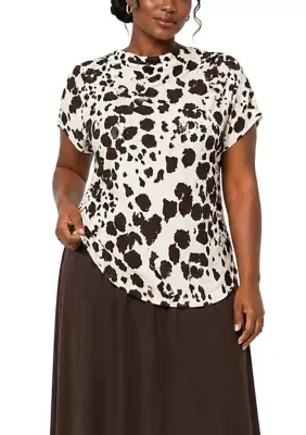 Cow Print Draped and Ruched Shoulder and Side Ruched by Coin1804