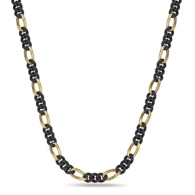 8mm Black and Gold Plated Stainless Steel Figaro Chain Necklace 24 In by Lynx