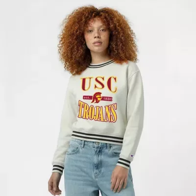 NCAA USC Trojans Yarn Dye Rib Reverse Weave Crew Sweatshirt by Champion