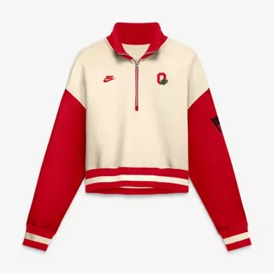 NCAA Ohio State Buckeyes Oversized Legacy Color Block Cropped Quarter-Zip Pullover by Nike