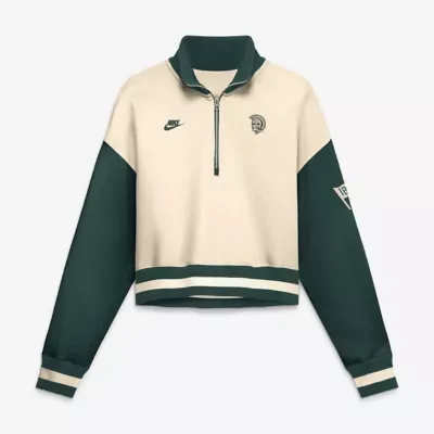 NCAA Michigan State Spartans Oversized Legacy Color Block Cropped Quarter-Zip Pullover by Nike