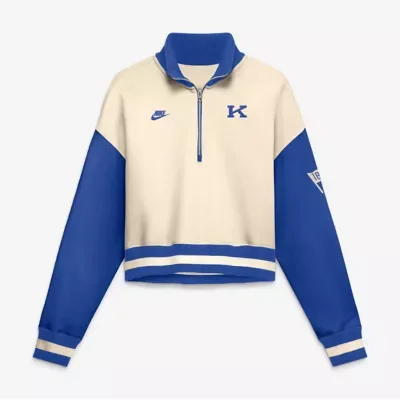 NCAA Kentucky Wildcats Oversized Legacy Color Block Cropped Quarter-Zip Pullover by Nike