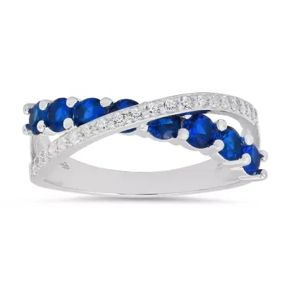 Sterling Silver Sapphire CZ Crossover Ring by Kylie Harper