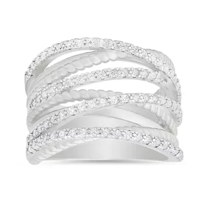 Sterling Silver Twisted Rope CZ Highway Statement Ring by Kylie Harper