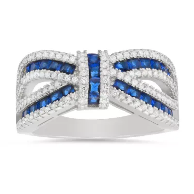 Sterling Silver Sapphire CZ Love Knot Ring