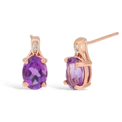 Rose Gold Plated Oval Amethyst Earrings by Gemminded