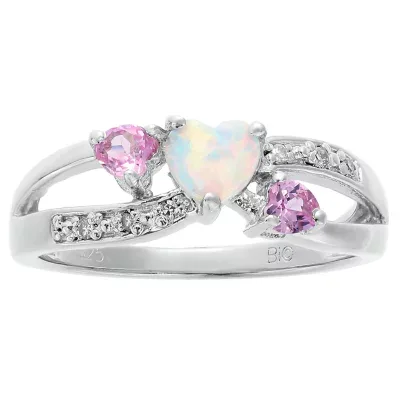 Heart-Shaped Gemstone Ring with Diamond Accents in Sterling Silver by Gemminded