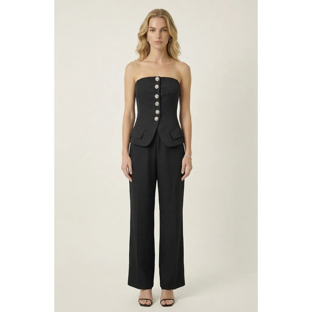 Strapless Vest and Wide Leg Pant Set by Modenaire