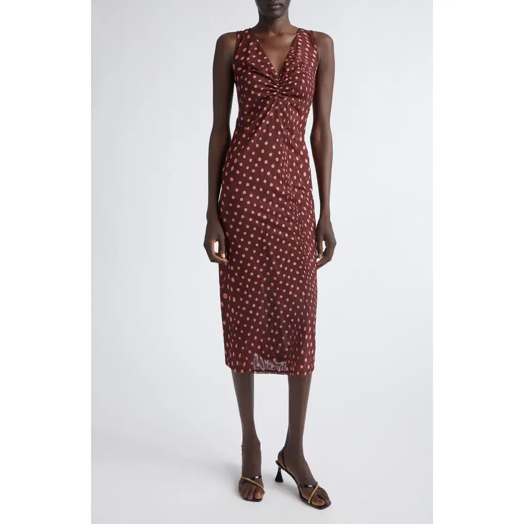 V-Neck Sleeveless Polka Dot Mesh Midi Dress by Stella McCartney