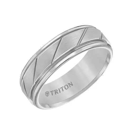 7MM Tungsten Carbide Ring with Diagonal Cut Center and Round Edge by Triton
