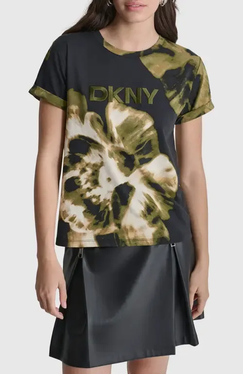 Logo Print Stretch Cotton Graphic T-Shirt by DKNY