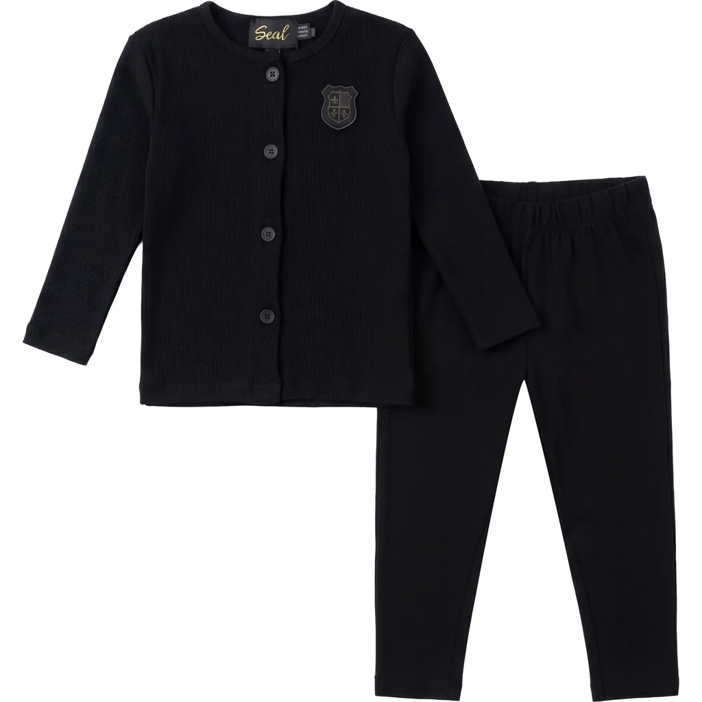 Ribbed Button Down Scallop Neckline Shield Emblem Top and Pants Set by Seal