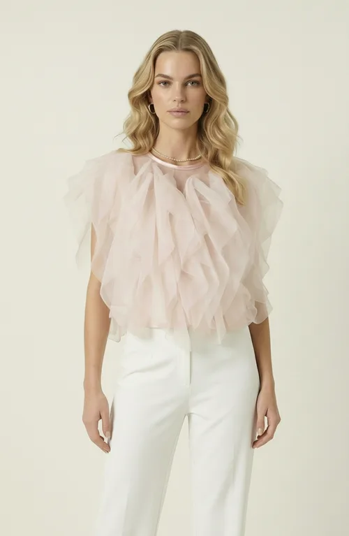 Sheer Ruffled Tulle Blouse by Modenaire