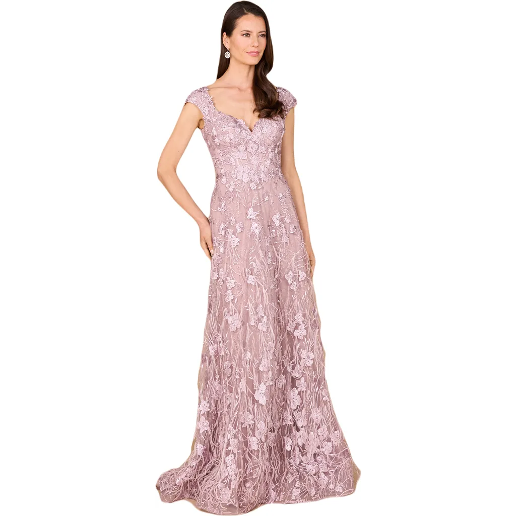 Cap Sleeves, A-Line Dress with Feathers