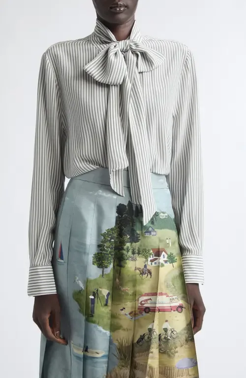 Detachable Collar Stripe Silk Button-Up Shirt by Thom Browne