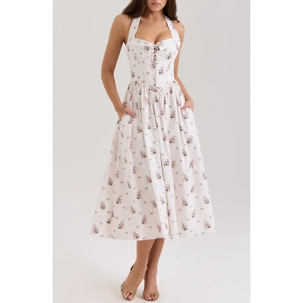 Emiliana Floral Corset Halter Midi Dress