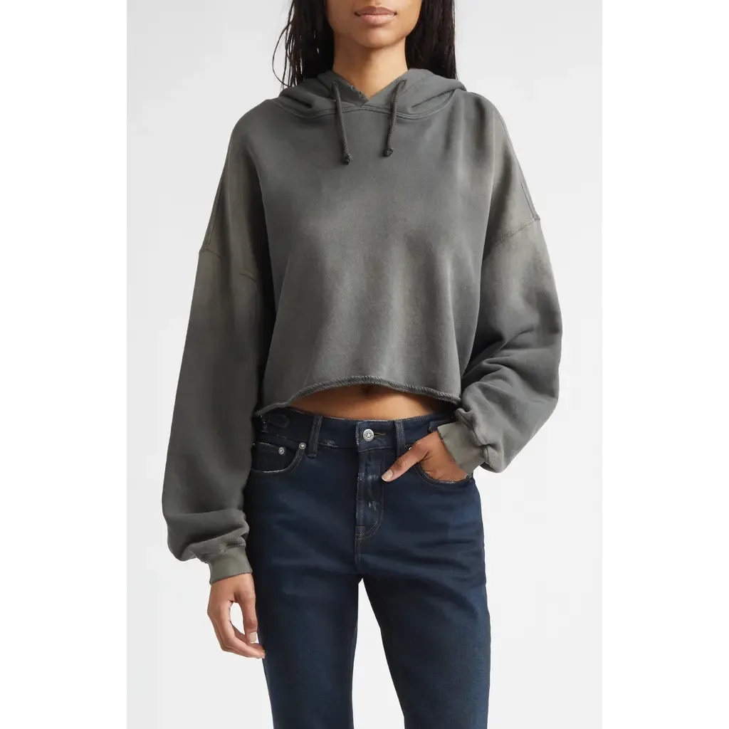 Star Distressed Oversize Cotton Crop Hoodie by Golden Goose