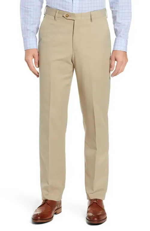 Classic Fit Flat Front Microfiber Performance Trousers by Berle