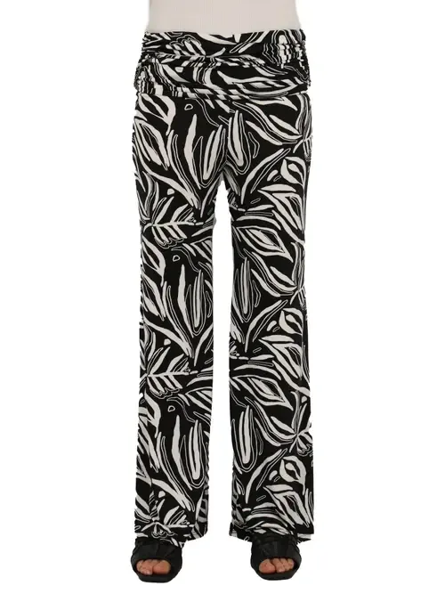 Essential Abstract Print Foldover Waist Wide Leg Pants by 24seven Comfort Apparel