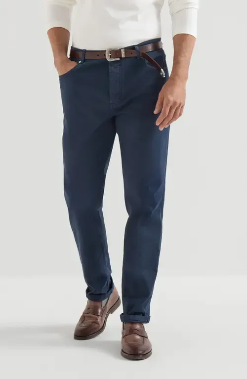 Garment-Dyed Comfort Lightweight Denim Traditional Fit Five-Pocket Trousers