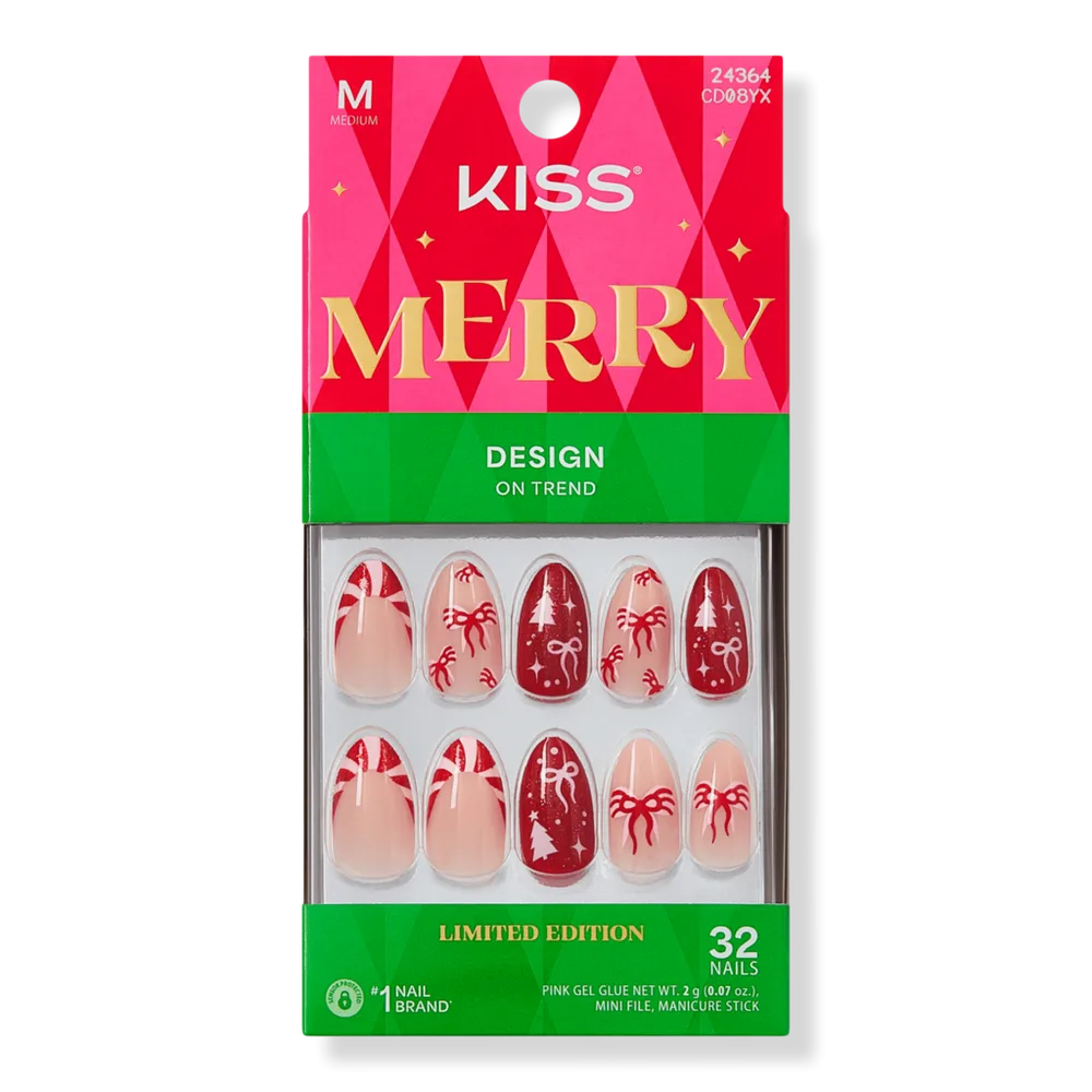 Core Design Medium Almond Press on Nails, Twinkle All the Way by Kiss