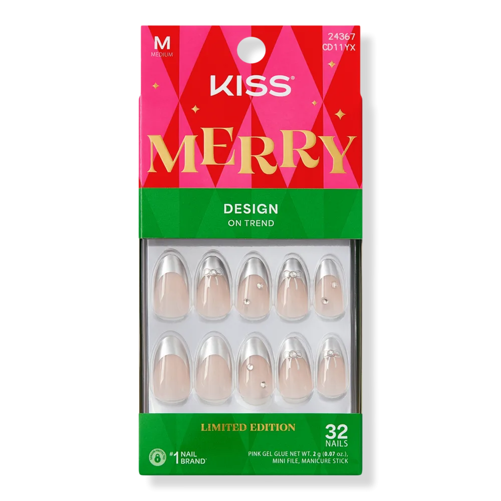 Core Design Medium Almond Press on Nails, Let It Glow by Kiss