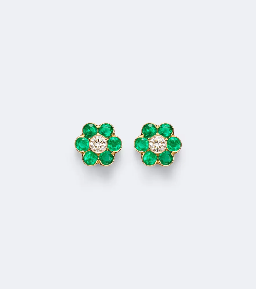 Flora 18kt Gold Earrings with Emeralds and Diamond by Anita Ko