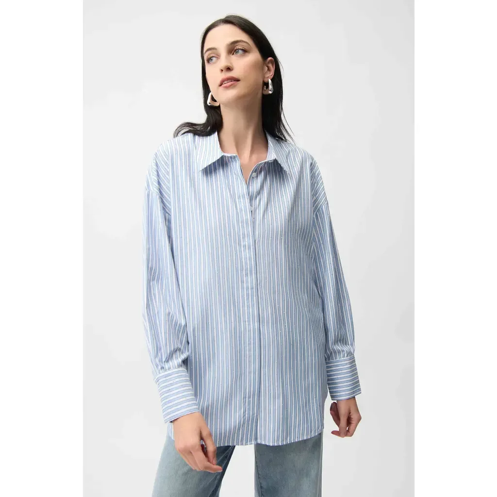 Tencel Stripe Print Boxy Blouse by Joseph Ribkoff