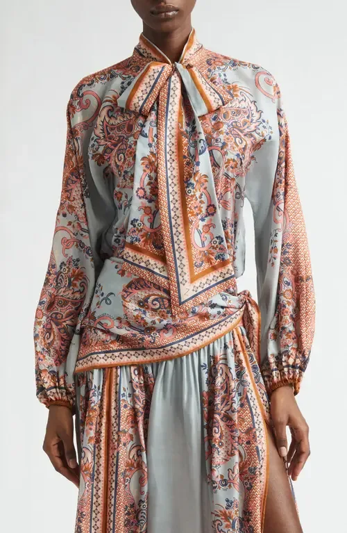 Aster Paisley Scarf Tie Silk Shirt by Zimmermann