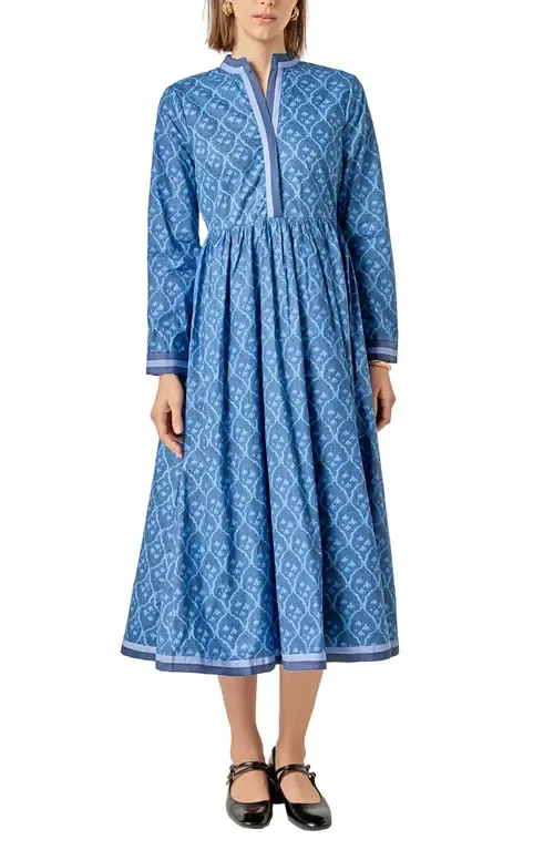 Stripe Trim Long Sleeve Midi Dress by English Factory