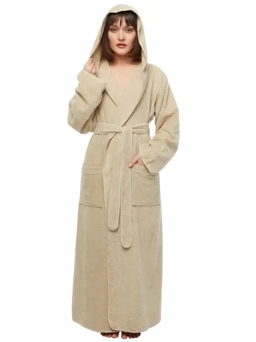 Ankle Length Long Cotton Robe with Hood by ARUS