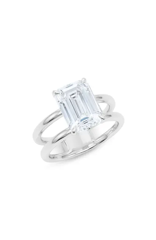 Emerald Cut Double Band Lab Created Diamond Ring in 3.00Ctw 18K White Gold by HauteCarat