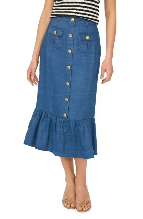 Button-Up Denim Midi Skirt by CeCe