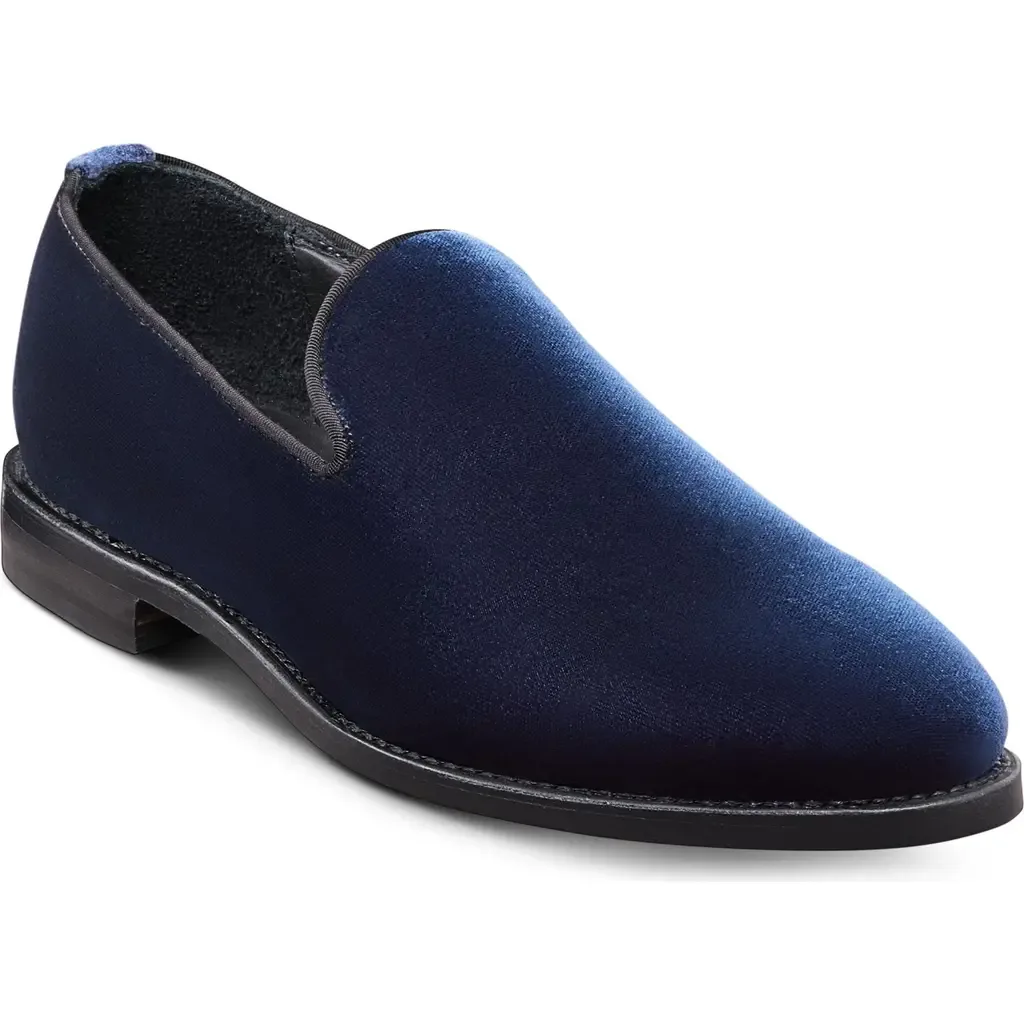 Robinson Smoking Slipper in Navy Velvet by Allen Edmonds