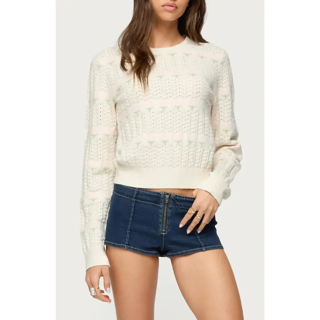 Emerie Floral Pointelle Stitch Sweater by EDIKTED