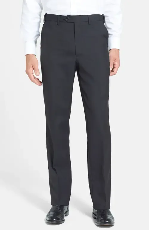 Self Sizer Waist Plain Weave Flat Front Washable Trousers by Berle