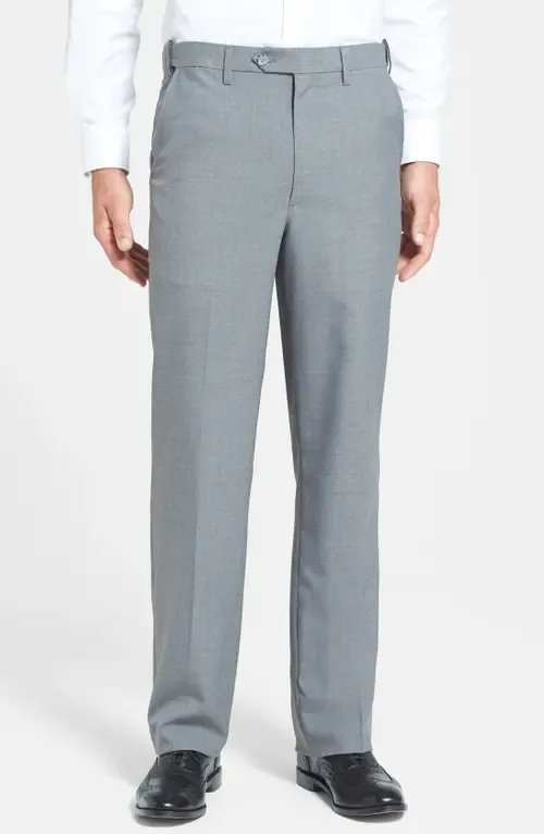Self Sizer Waist Plain Weave Flat Front Washable Trousers