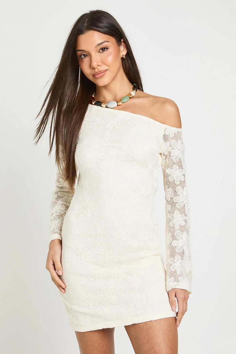 Premium Crochet Lace Off-The Shoulder Mini Dress