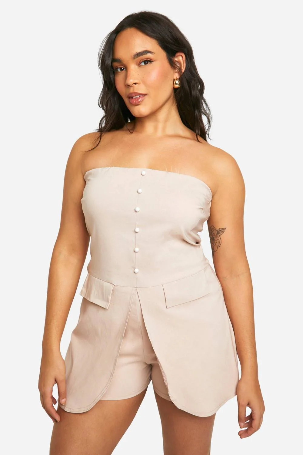 Stretch Woven Bandeau Tailored Playsuit - Stone by boohoo